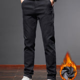 kkboxly  Men's Warm Fleece Semi-formal Straight Leg Pants For Fall Winter Business