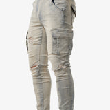 kkboxly Men's Casual Multi Pocket Jeans, Street Style Medium Stretch Denim Pants