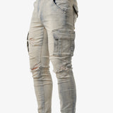 kkboxly  Men's Casual Multi Pocket Jeans, Street Style Medium Stretch Denim Pants