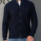 kkboxly  Men's Classic Design Knitted Cardigan Cotton Blend Button Mock Neck Sweater