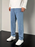 kkboxly  Men's Letter Print Street Style Denim Jeans, Fashion Trend, Y2K Style, Can Be Paired With Chain Decoration