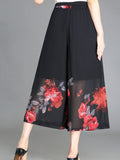 Floral Pattern Chiffon Cropped Wide Leg Pants, Casual Belted Pants For Spring & Summer, Women's Clothing