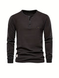 kkboxly  Waffle Henley T-Shirt Men's Basic Breathable Long Sleeve  Henley T-Shirts