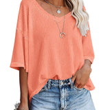 kkboxly  Solid Elegant V Neck T-Shirt, Drop Shoulder Casual Top For Summer & Spring, Women's Clothing