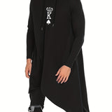 kkboxly  Plus Size Mens Casual Poncho Hooded Cape Cloak Asymmetric Hem Pullover Hoodie Sweatshirts, Solid Irregular Design Clothes