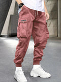 kkboxly  Men's Letter Graphic Drawstring Waist Cargo Pants With Flap Pockets