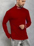 Men's Turtleneck Long Sleeve T-Shirt, Casual Stretch Sports Tops For Spring Fall