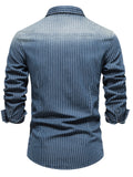 kkboxly  Striped Stretch Men's Denim Shirts Male Jeans Casual Slim