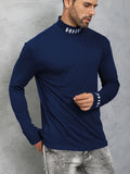 kkboxly Men's Turtleneck Long Sleeve T-Shirt, Casual Stretch Sports Tops For Spring Fall