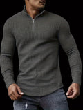 kkboxly Trendy Waffle Sweatshirt, Men's Casual Solid V Neck Sweatshirt For Men Fall Winter