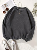 kkboxly  Plus Size Casual Sweatshirt, Women's Plus Solid Liner Fleece Long Sleeve Crew Neck Slight Stretch Pullover Sweatshirt, Casual Tops For Fall & Winter, Plus Size Women's Clothing