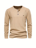 kkboxly  Waffle Henley T-Shirt Men's Basic Breathable Long Sleeve  Henley T-Shirts