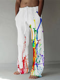 kkboxly Men's Drawstring Wide Leg Pants Beach Pant Paint Splatter Pattern Casual Baggy Pants Yoga Trousers Streetwear Hiphop Rapper Style