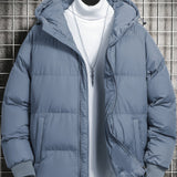 kkboxly  Men's Casual Warm Hooded Coat, Zip Up Puffer Coat Padded Jacket For Fall Winter