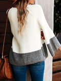 kkboxly  Two-tone Crew Neck Pullover Sweater, Casual Bell Sleeve Sweater For Fall & Winter, Women's Clothing