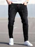 kkboxly  Men's Chic Slim Fit Ripped Jeans, Men's Casual Street Style Stretch Denim Pants