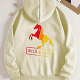 kkboxly  Horse Pattern Zip Up Hoodie, Men's Casual Stretch Hooded Sweatshirt Sportswear