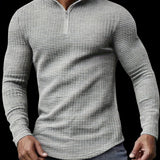 kkboxly Trendy Waffle Sweatshirt, Men's Casual Solid V Neck Sweatshirt For Men Fall Winter