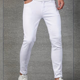 kkboxly  Contrast Stitching Slim Fit Jeans, Men's Casual Street Style Mid Stretch Denim Pants For Spring Summer