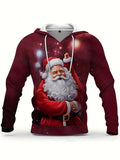 kkboxly Funny Christmas Santa Print Hoodie, Cool Hoodies For Men, Men's Casual Graphic Design Pullover Hooded Sweatshirt Streetwear For Winter Fall, As Gifts