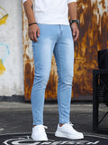 kkboxly Men's Casual Skinny Jeans, Chic Street Style Medium Stretch Denim Pants