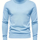 kkboxly  Men's Long Sleeve Turtleneck Knitted Sweater, Men's Casual Warm Solid Mid Stretch Pullover Sweater For Fall Winter