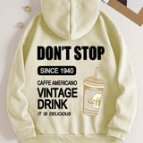 kkboxly  Coffee Drink Pattern Zip Up Hoodie, Men's Casual Stretch Hooded Sweatshirt Sportswear