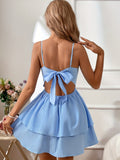 kkboxly  Bow Decor Tiered Cami Dress, Elegant Spaghetti Strap Dress, Women's Clothing