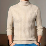 kkboxly  Men's Trendy Knitted Sweater, Casual Mid Stretch Breathable Turtle Neck Top For Outdoor Fall Winter