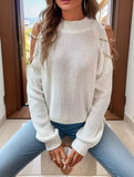 kkboxly  Chain Decor Cold Shoulder Pullover Sweater, Elegant Long Sleeve Loose Sweater, Women's Clothing