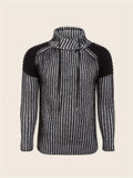 kkboxly  Mock Neck Color Block Knitted Sweater, Men's Casual Warm Solid Slightly Stretch Pullover Sweatshirts Sweater For Fall Winter