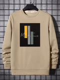 kkboxly  Fashion Color Block & Letter Print Men's Crew Neck Long Sleeve Sweatshirt, Casual Wear, Graphic Pullover, Men's Clothing For Spring Fall Winter