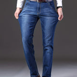 kkboxly  Men's Straight Leg Slim Stretch Retro Jeans Mid Waist Basic Zipper Wash Denim Pants