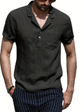 kkboxly  Solid Color Men's Casual Button Up Short Sleeve Lightweight Polo Shirt With Chest Pocket, Men's Polo For Summer