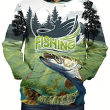 Plus Size Men's 3D Fish & Field Print Hoodies Fashion Casual Hooded Sweatshirt For Fall Winter, Men's Clothing