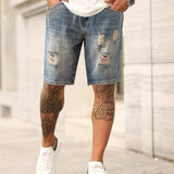 kkboxly  Men's Summer Washed Ripped Vintage Trendy Denim Shorts