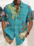 kkboxly  Plus Size Men's Hawaiian Shirts For Beach, Comfy Full Retro Map Printed Short Sleeve Aloha Shirts, Oversized Casual Loose Tops For Summer