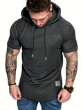 kkboxly  Plus Size Men's Basic Short Sleeve Hooded T-shirt, Summer Comfy Tops With Drawstring