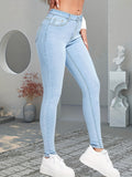 kkboxly  Blue Slim Fit Skinny Jeans, Slim Fit High-Stretch Slant Pockets High Rise Denim Pants, Women's Denim Jeans & Clothing