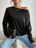 kkboxly  Solid One Shoulder T-shirt, Casual Long Sleeve T-shirt, Women's Clothing