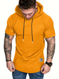 kkboxly  Plus Size Men's Basic Short Sleeve Hooded T-shirt, Summer Comfy Tops With Drawstring