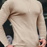 kkboxly  Solid Trendy Checkered Sweatshirt, Men's Casual Classic Design Crew Neck Pullover Sweatshirt For Men Fall Winter