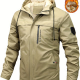 kkboxly Warm Fleece Hooded Jacket, Men's Casual Winter Jacket Coat For Outdoor Activities