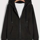 Chic Zip Up Hoodie, Men's Casual Stretch Hooded Sweatshirt Jacket, Men's Sportswear