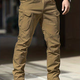 Trendy Solid Cargo Pants, Men's Multi Flap Pocket Trousers, Loose Casual Outdoor Pants, Men's Work Pants Outdoors Streetwear Hip Hop Style