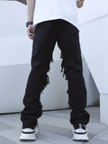 kkboxly  Loose Fit Patchwork Jeans, Men's Casual Street Style Wide Leg Pants With Creative Tassels