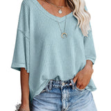 kkboxly  Solid Elegant V Neck T-Shirt, Drop Shoulder Casual Top For Summer & Spring, Women's Clothing