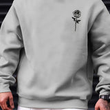 kkboxly  Fashionable Men's Casual Rose Print,Long Sleeve Round Neck Pullover Sweatshirt,Suitable For Outdoor Sports,For Autumn And Spring,Can Be Paired With Hip-hop Necklace,As Gifts