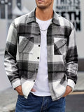 kkboxly  Big Plaid Pattern Men's Fashion Long Sleeve Button-down Shirt With Pocket Design, Men's Spring Fall Outdoor Streetwear