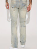 kkboxly  Retro Distressed Raw Trim Jeans, Men's Casual Street Style Medium Stretch Jeans